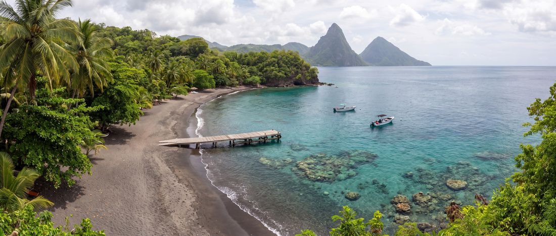 Wide view of Anse Chastanet, Soufriere Quarter.