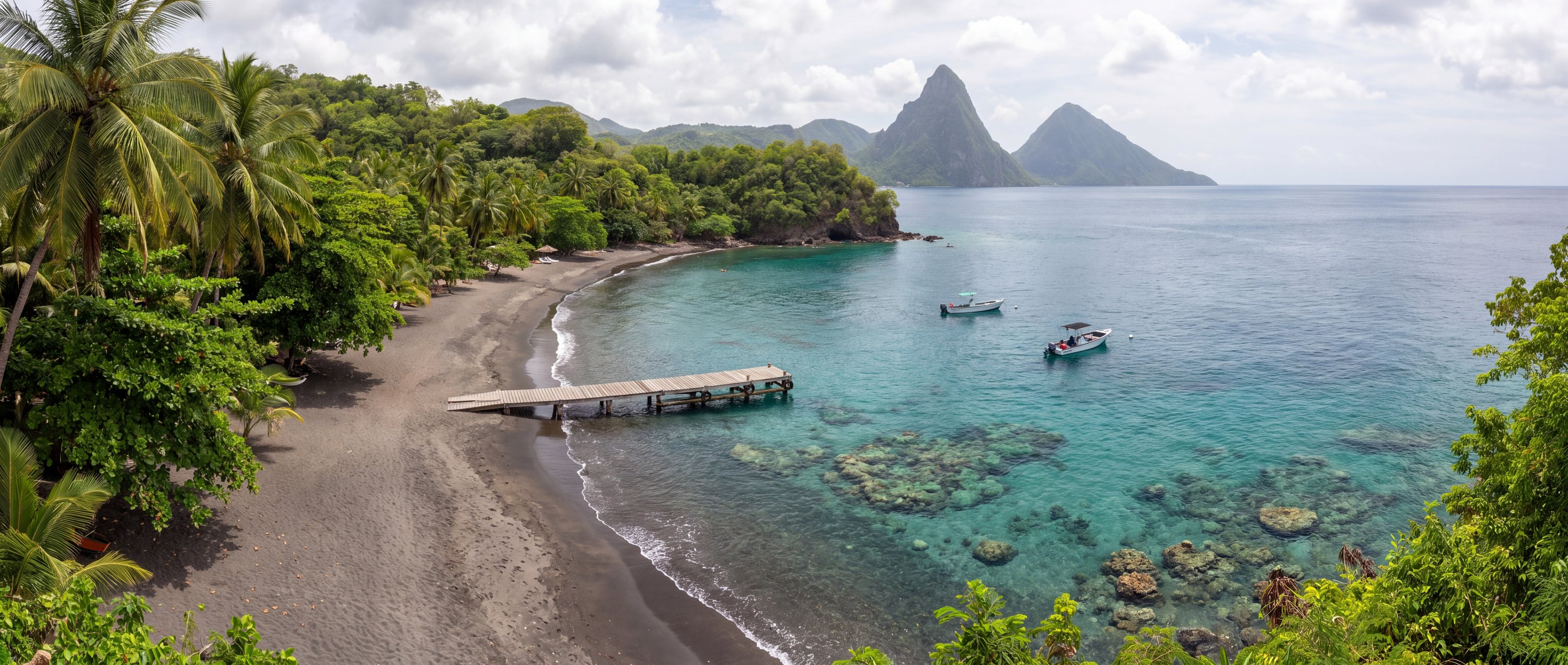 Wide view of Anse Chastanet, Soufriere Quarter.