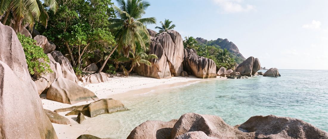 Wide view of Anse Source d'Argent, La Digue.