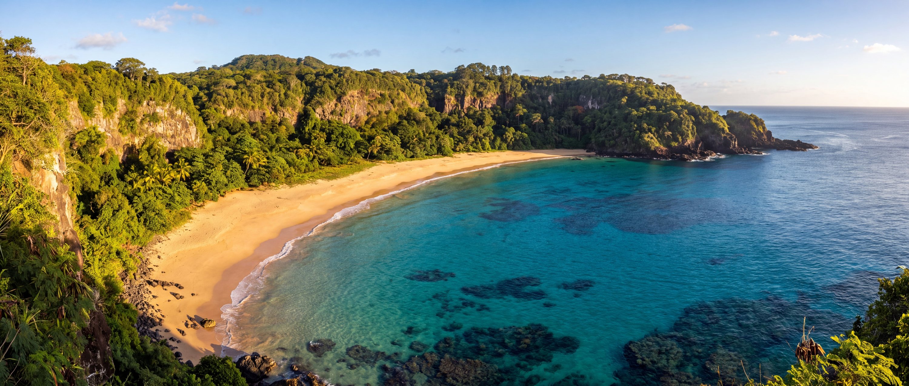 Wide view of Baia do Sancho, Fernando de Noronha, Brazil.