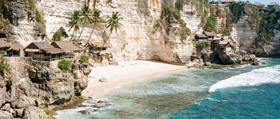 Wide view of Balangan Beach, Pecatu, Bali.