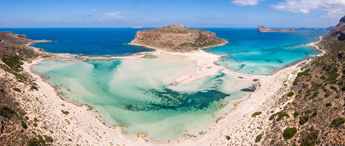 Wide view of Balos Lagoon, Crete, Greece.