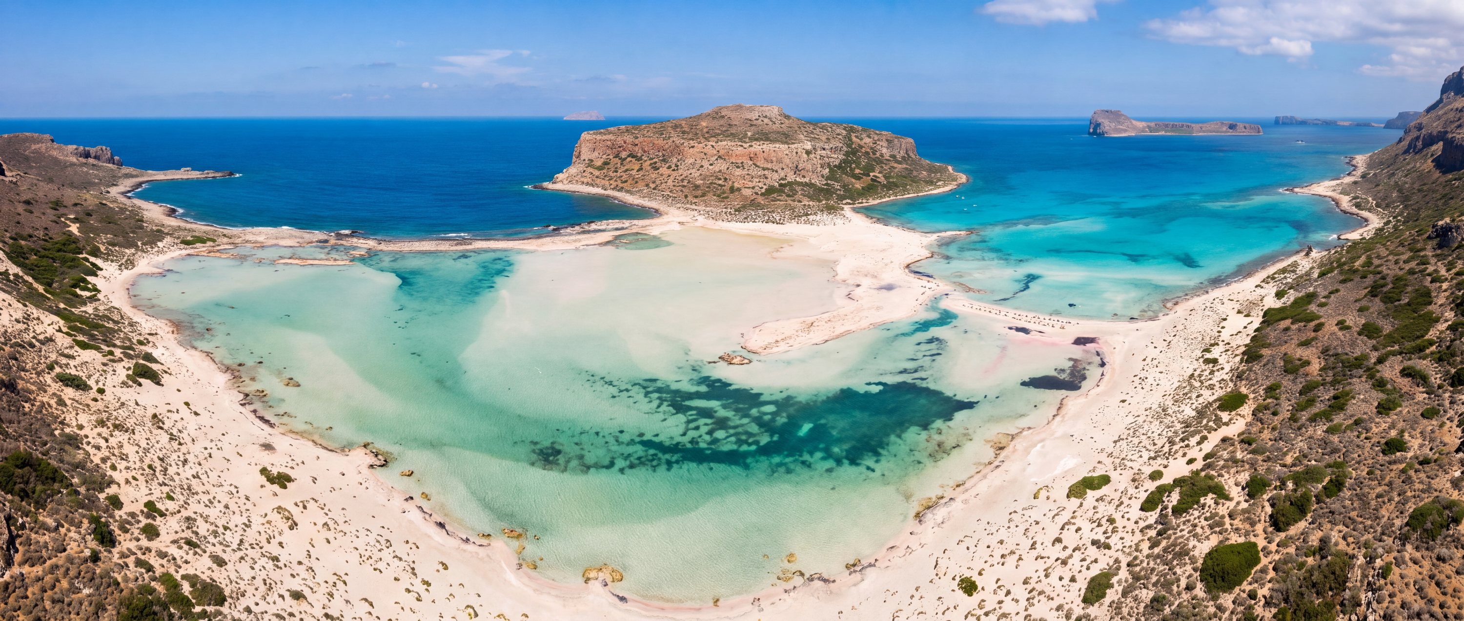 Wide view of Balos Lagoon, Crete, Greece.