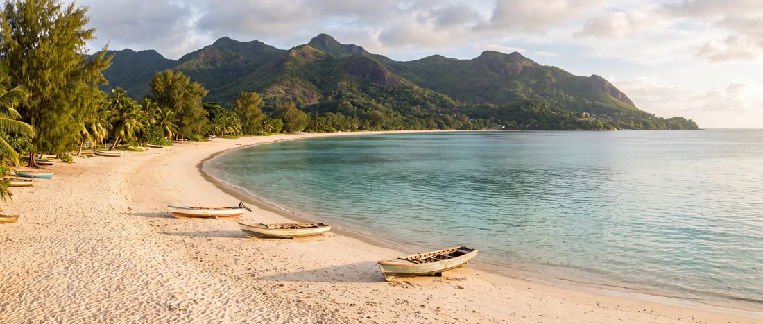 Wide view of Beau Vallon, Mahe.