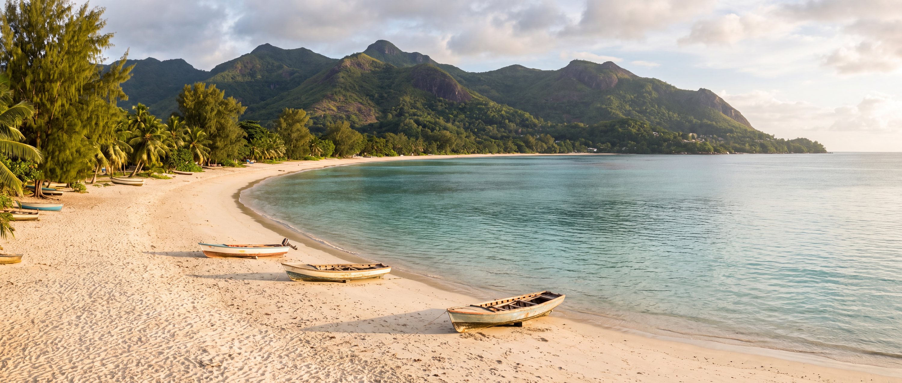 Wide view of Beau Vallon, Mahe.