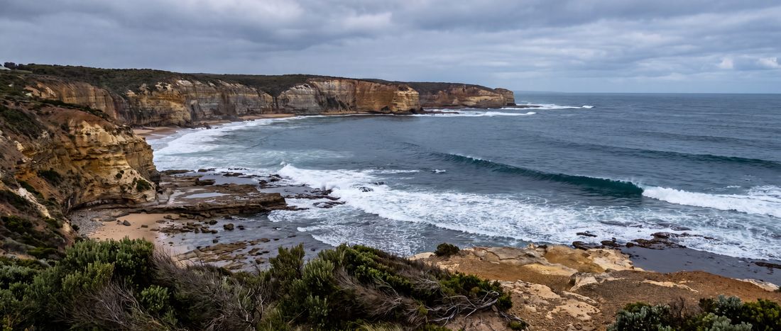Wide view of Bells Beach, Torquay, Victoria.