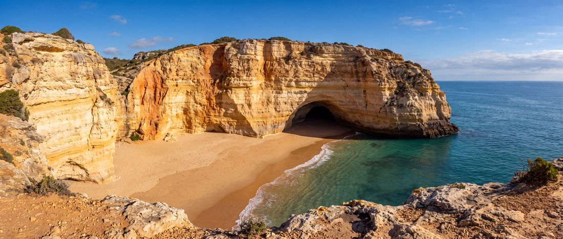 Wide view of Praia de Benagil, Algarve, Portugal.