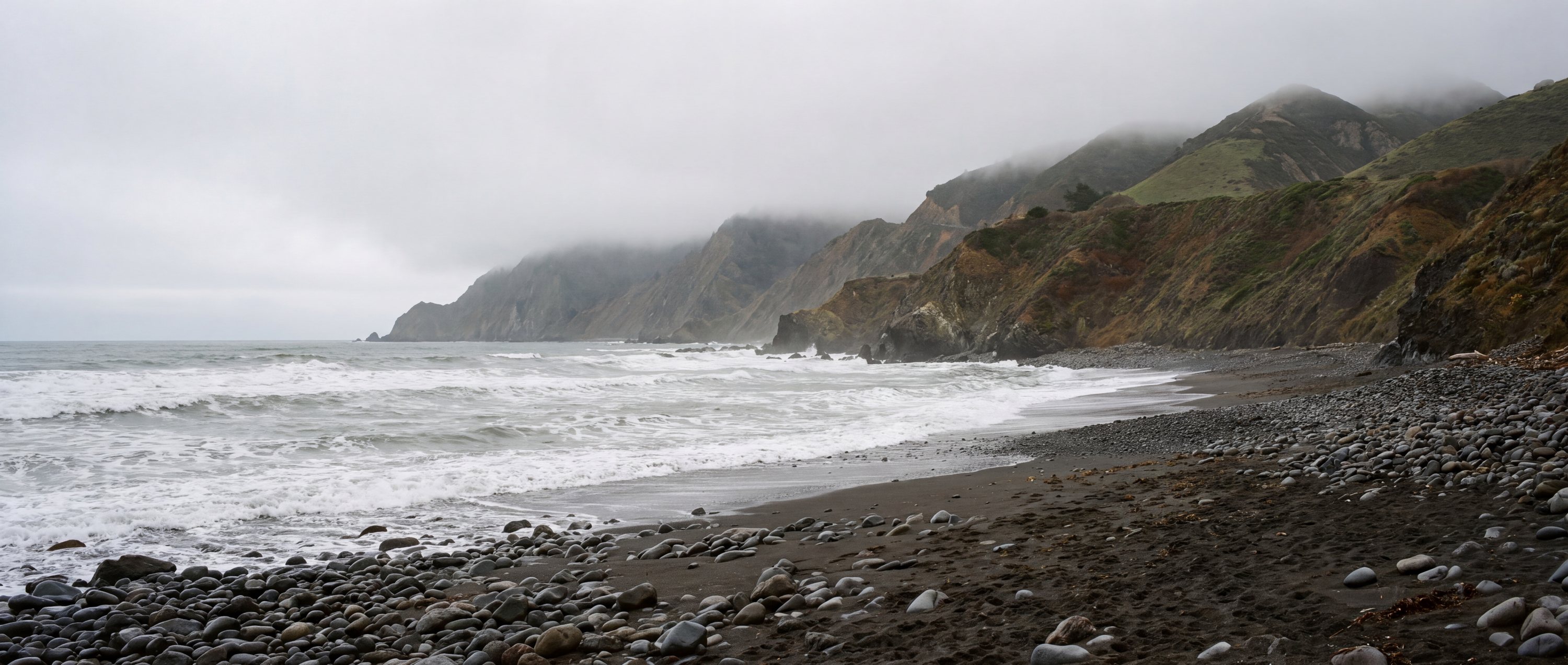 Wide view of Black Sands Beach, Shelter Cove, California.