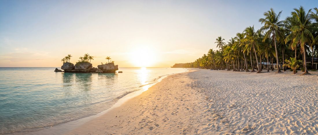 Wide view of White Beach, Boracay, Philippines.