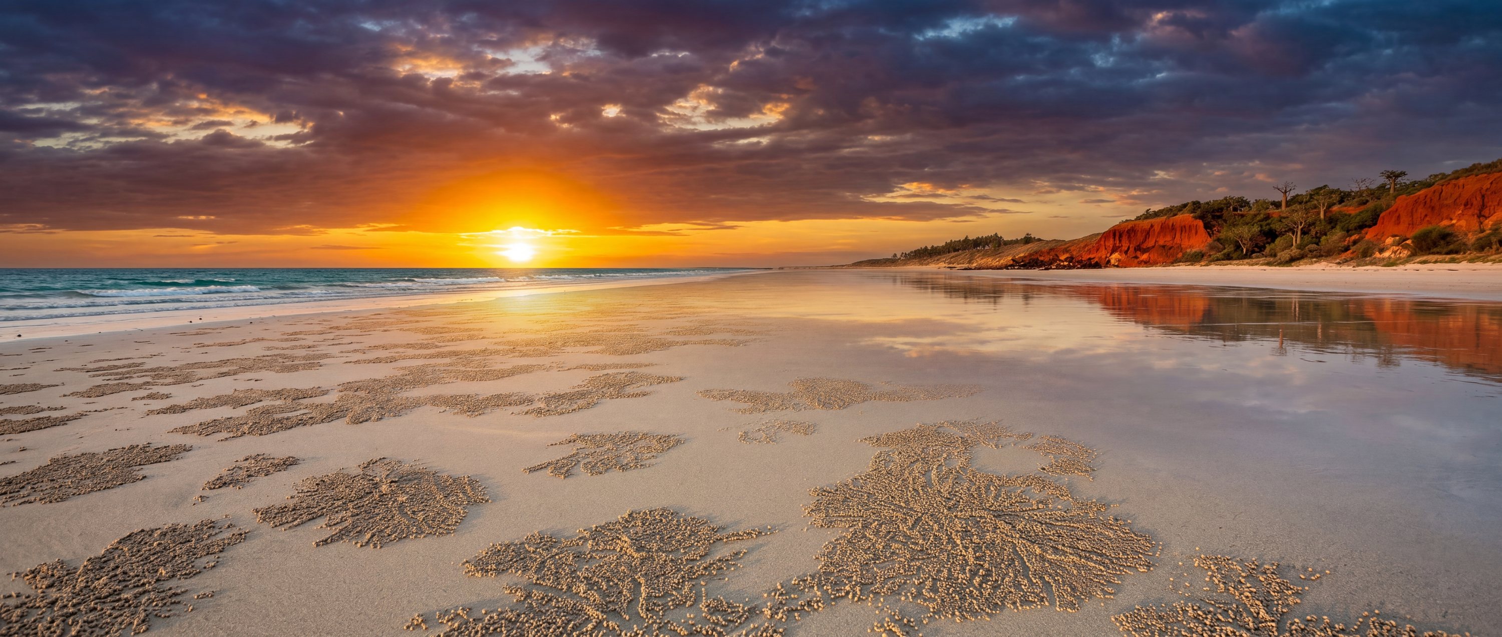 Wide view of Cable Beach, Broome, Australia.