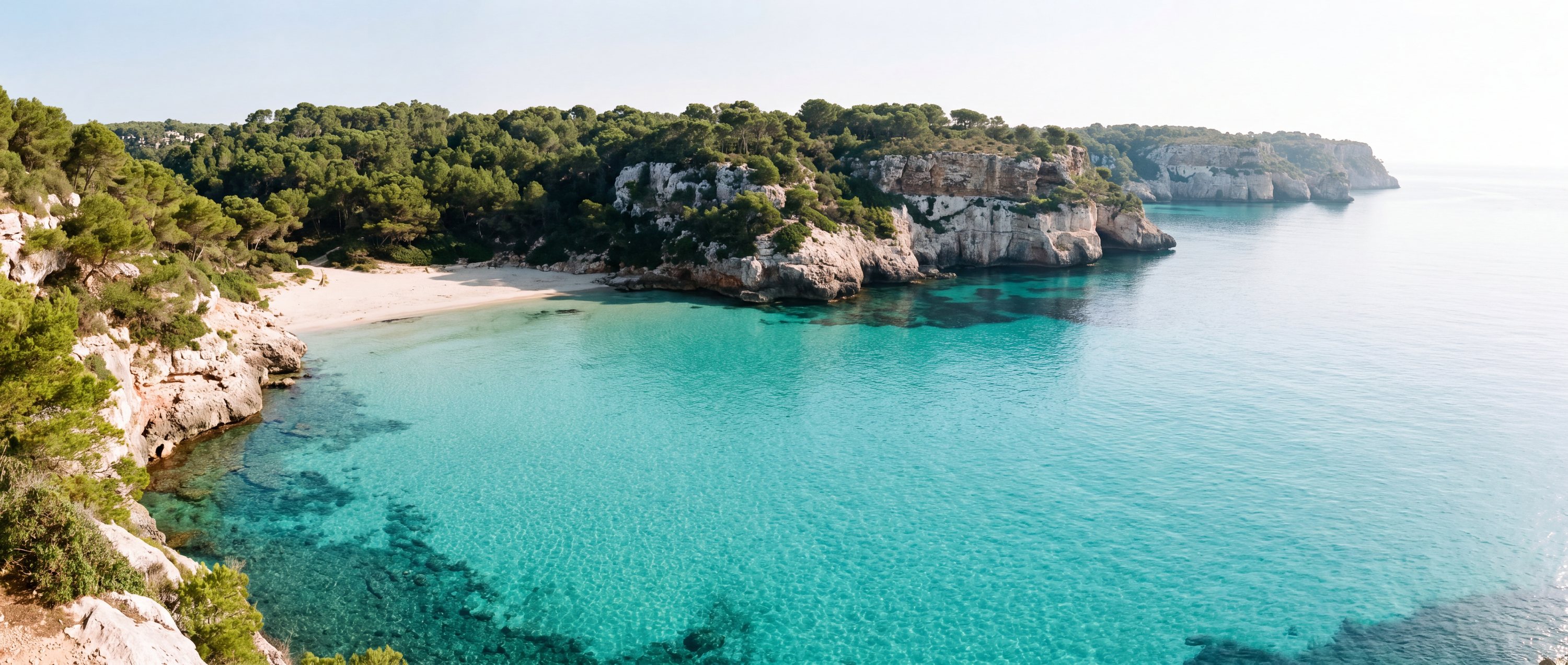 Wide view of Cala Macarelleta, Menorca, Balearic Islands.