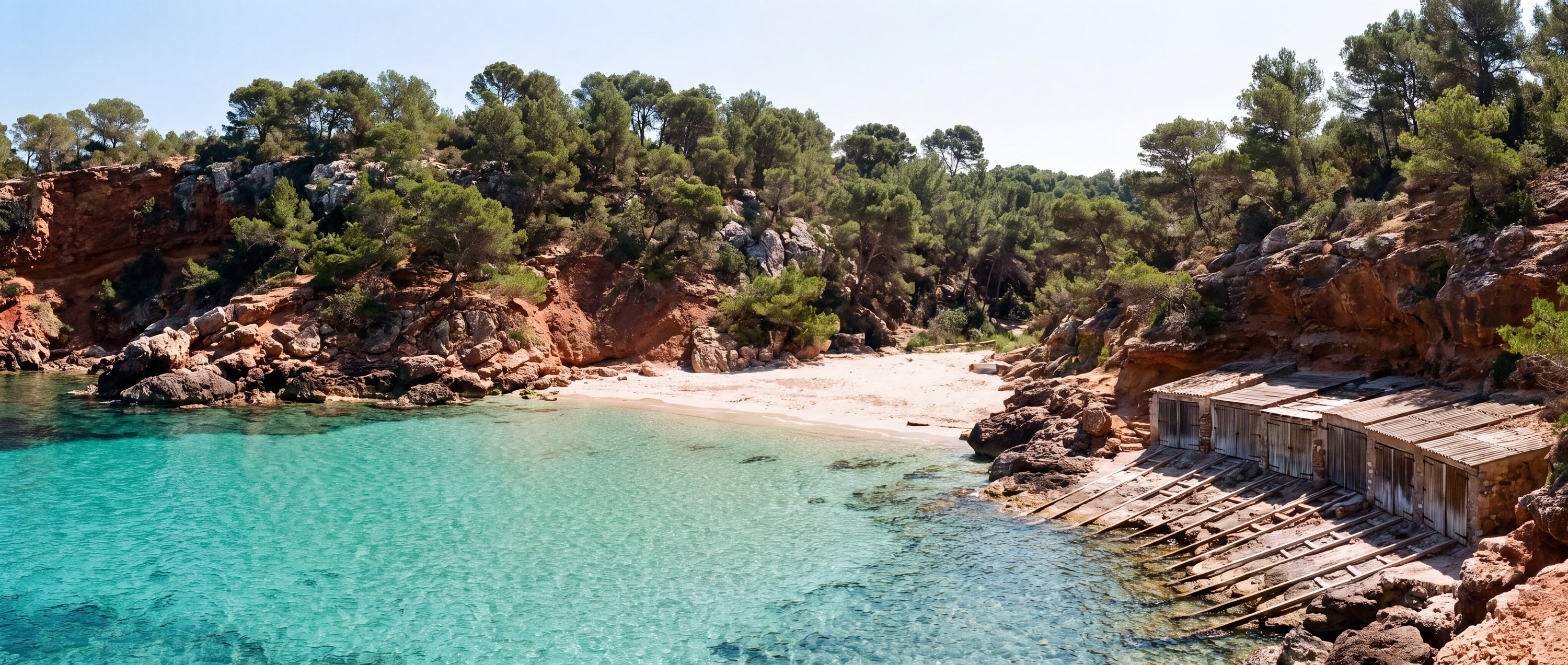 Wide view of Cala Salada, Ibiza.