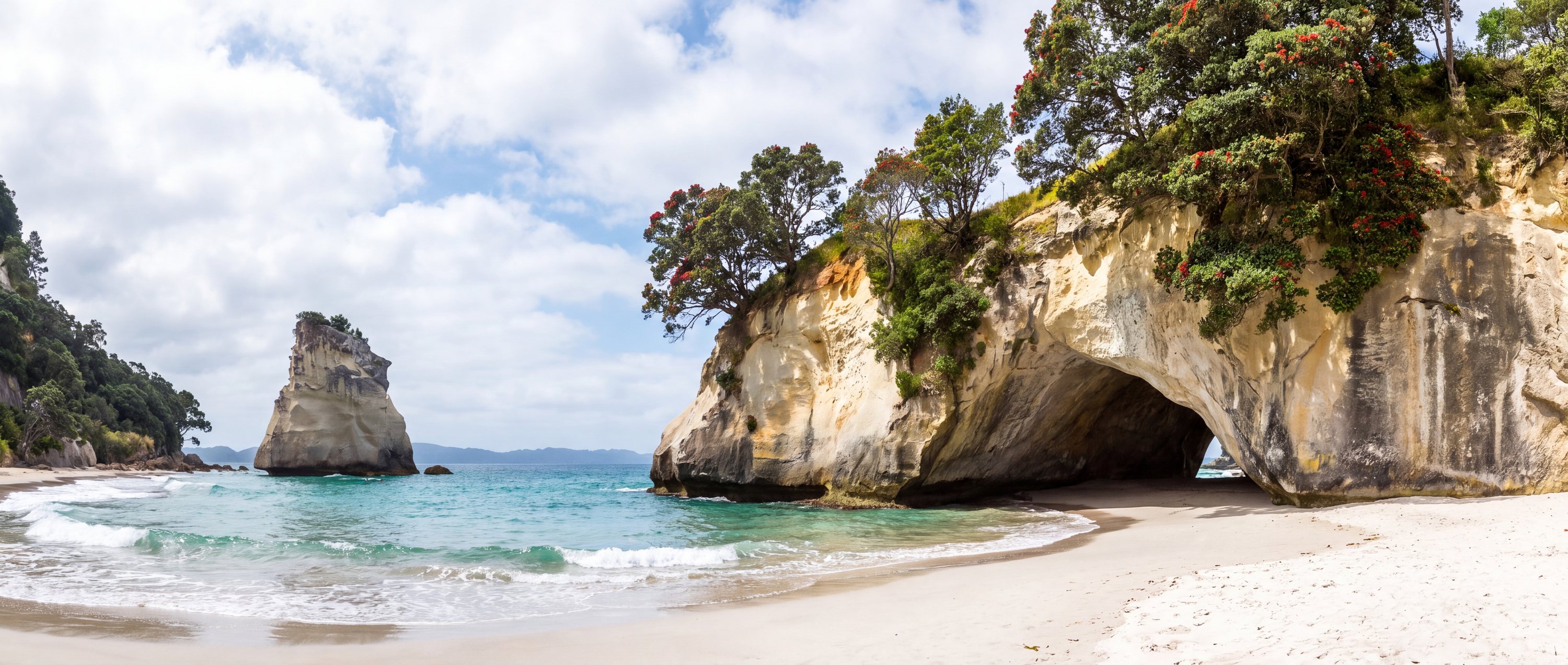 Wide view of Cathedral Cove, Waikato.