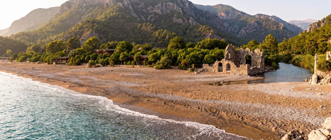 Wide view of Çıralı Beach, Antalya.