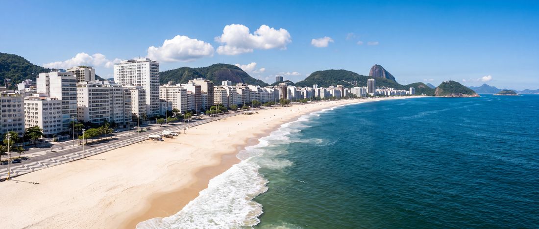 Wide view of Copacabana Beach, Rio de Janeiro.