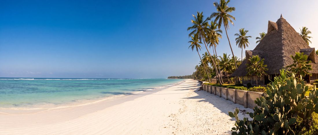 Wide view of Diani Beach, Kenya.