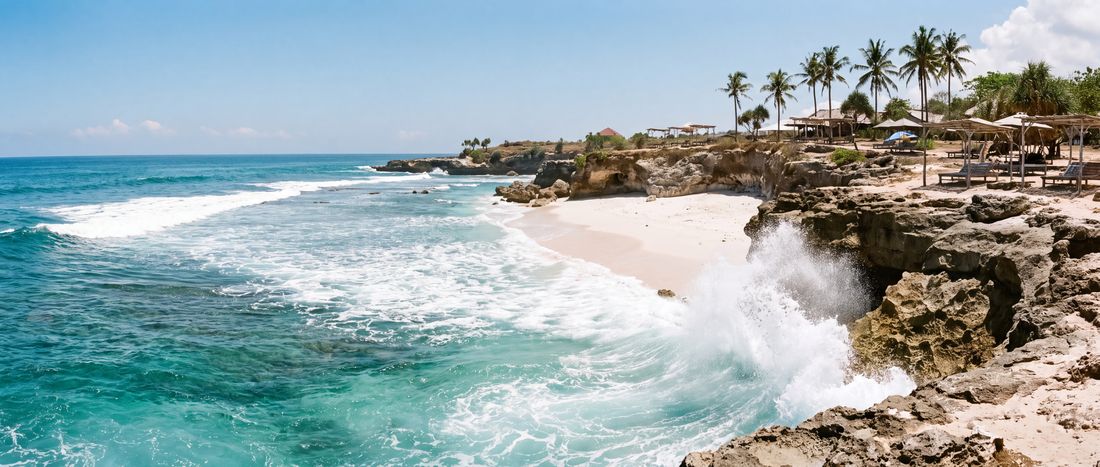 Wide view of Dream Beach, Bali.