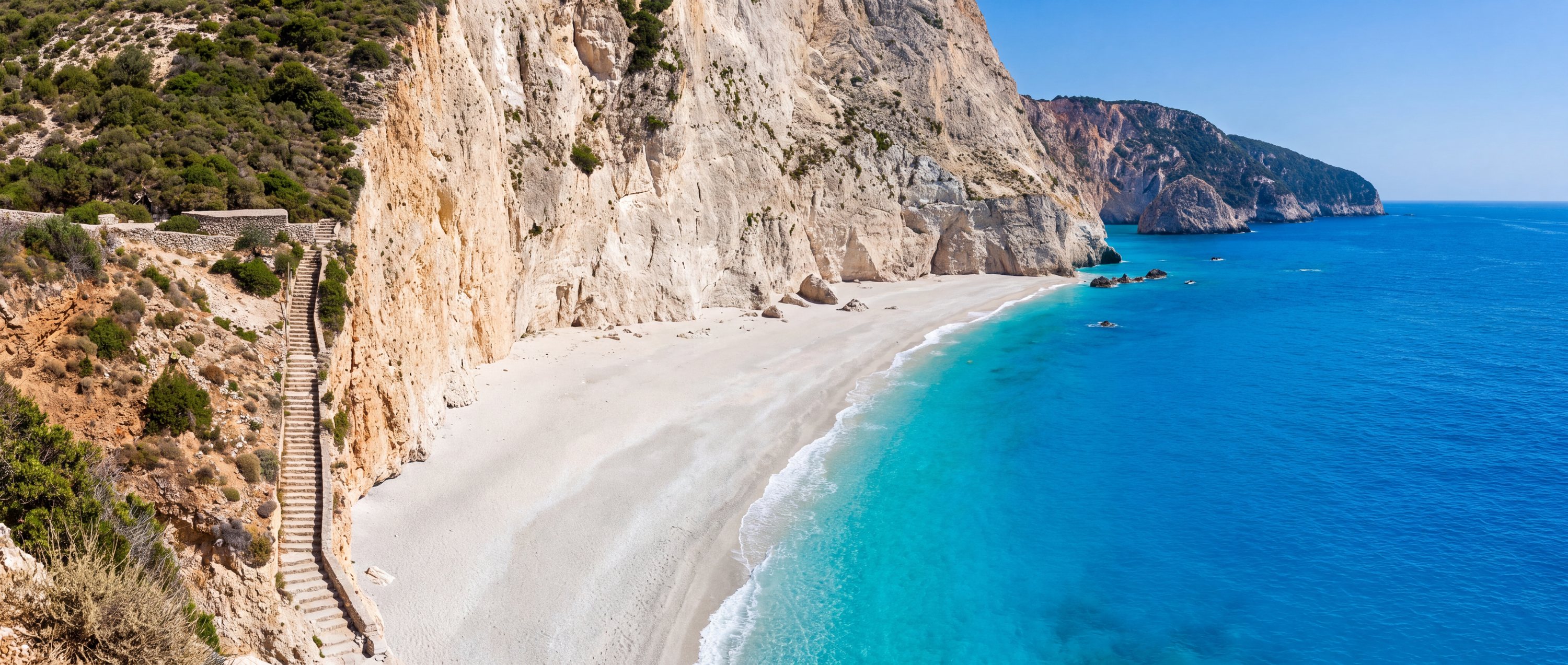 Wide view of Egremni Beach, Ionian Islands.