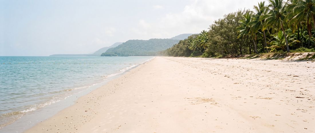 Wide view of Four Mile Beach, Port Douglas, Queensland.