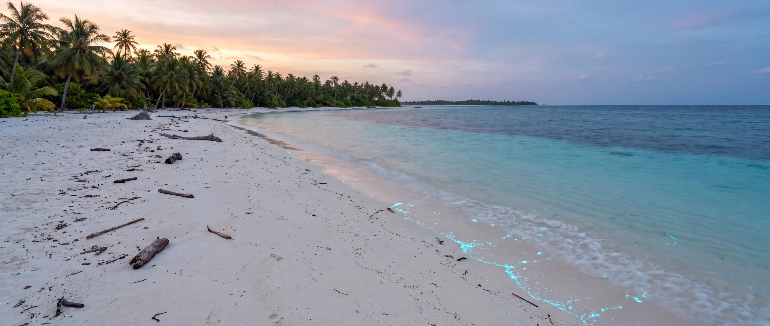 Wide view of Fulhadhoo Beach (Sea of Stars), Baa Atoll.
