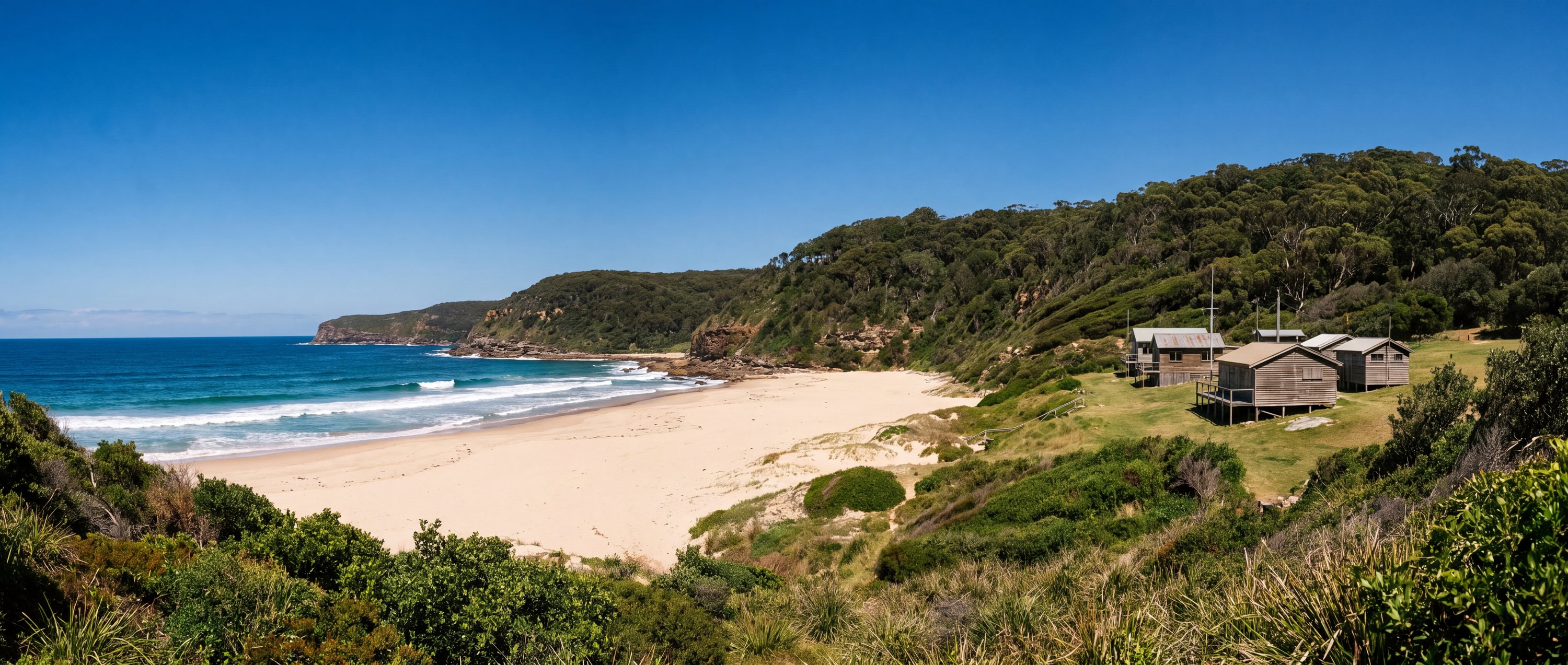 Wide view of Garie Beach, Royal National Park, NSW.