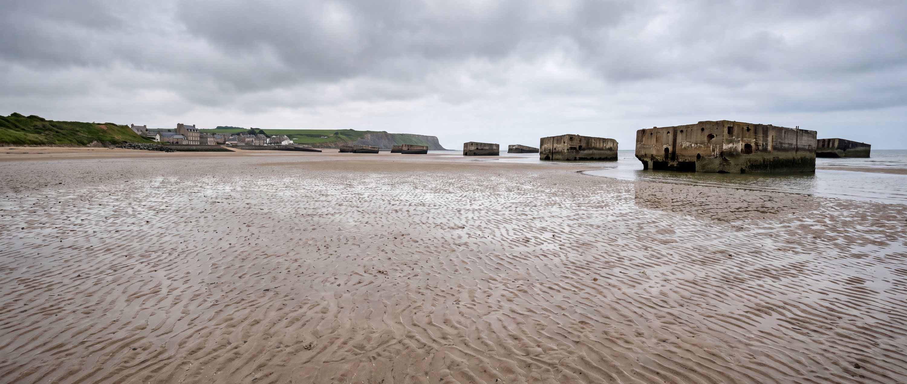 Wide view of Gold Beach, Arromanches, Normandy.