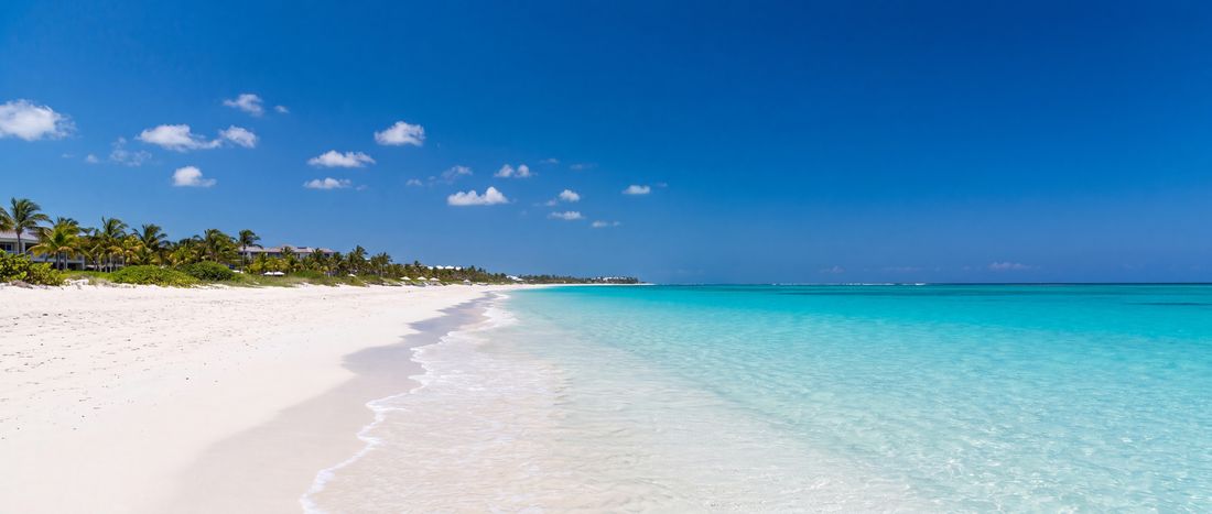 Wide view of Grace Bay Beach, Providenciales, Turks and Caicos.