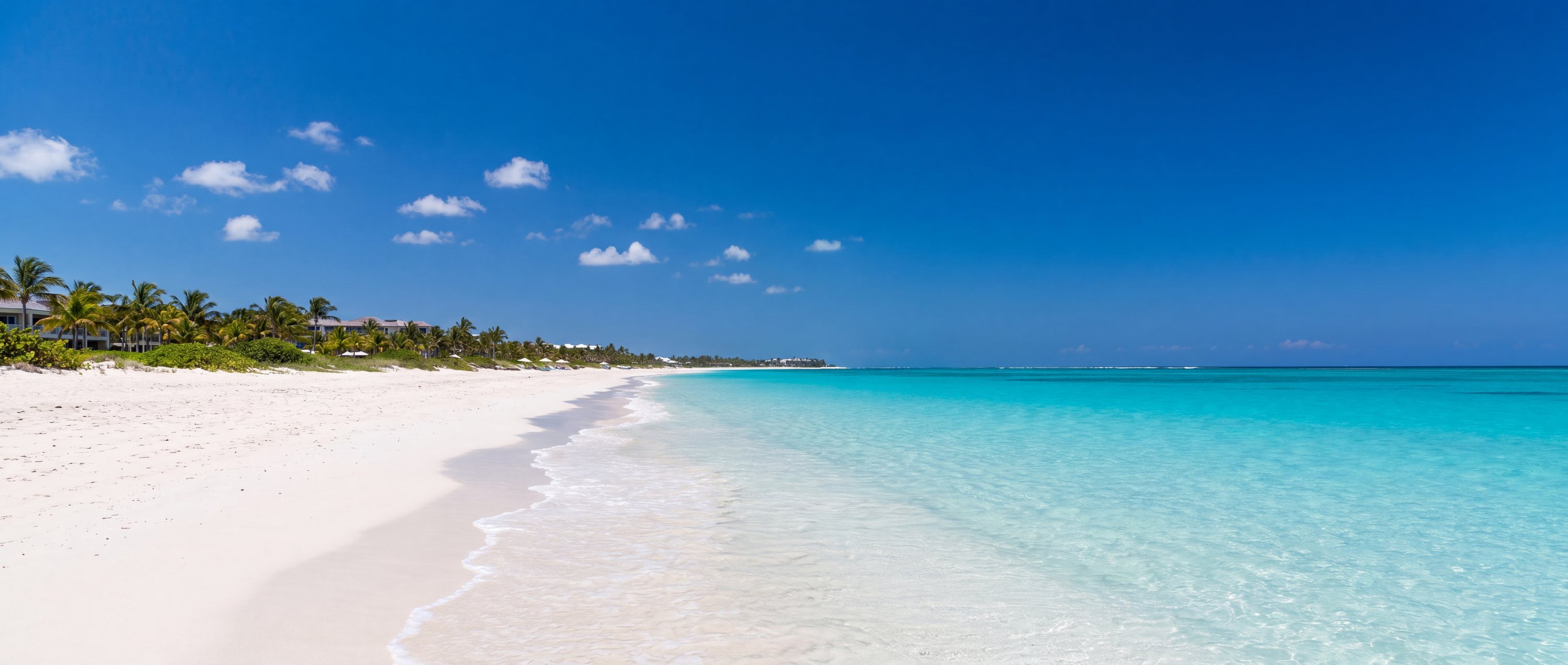 Wide view of Grace Bay Beach, Providenciales, Turks and Caicos.