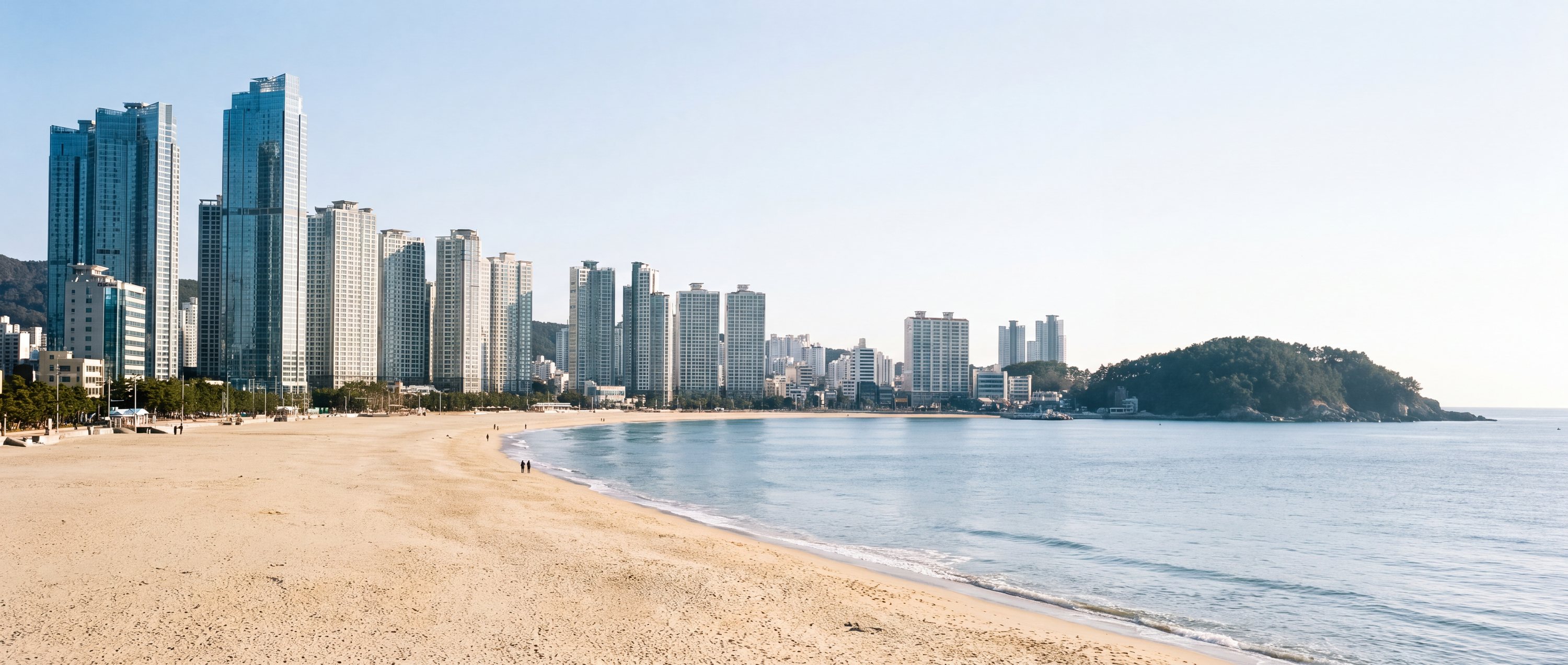 Wide view of Haeundae Beach, Busan, South Korea.