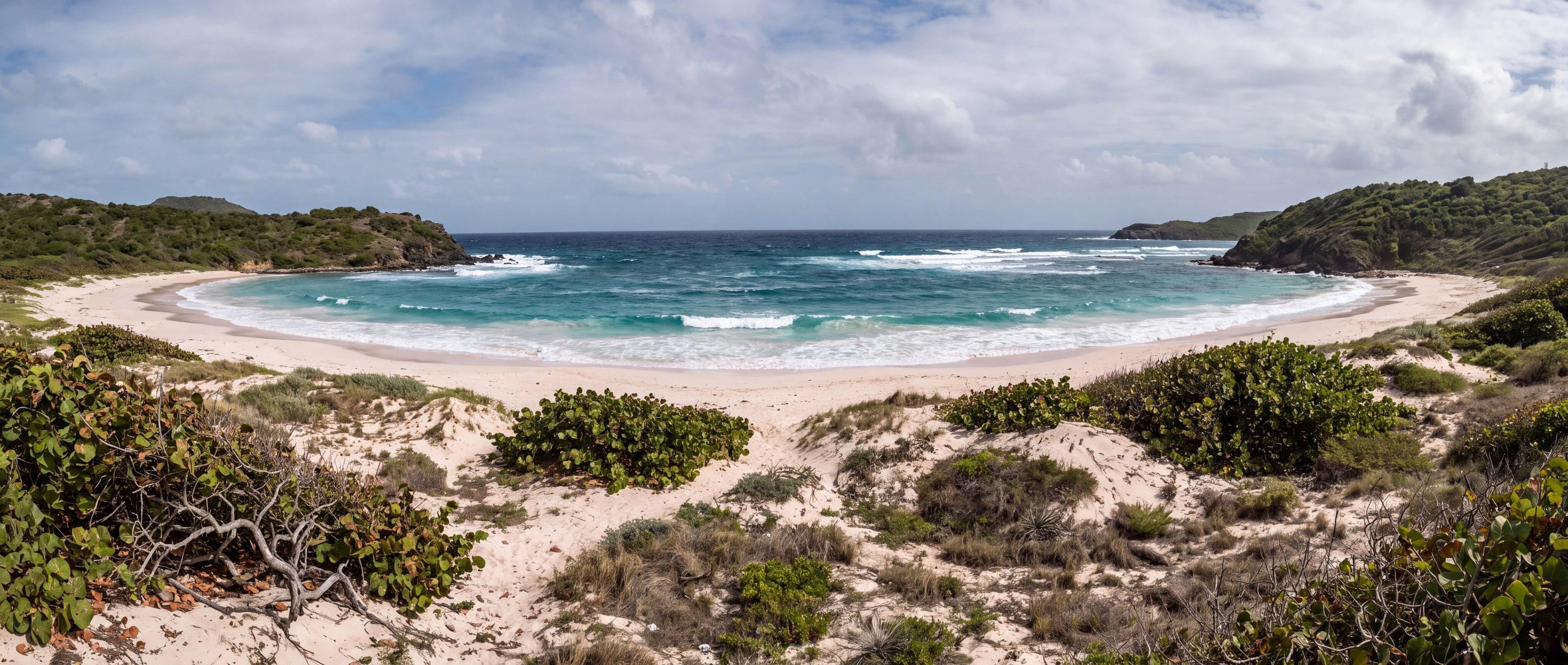 Wide view of Half Moon Bay, Saint Philip Parish.