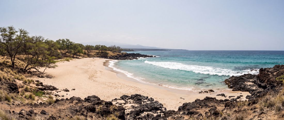 Wide view of Hapuna Beach, Hawaii.