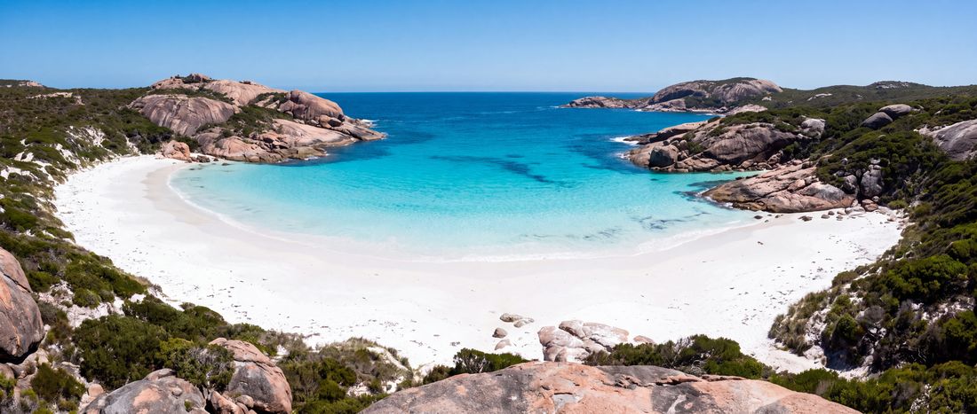 Wide view of Hellfire Bay, Cape Le Grand National Park, Esperance, Western Australia.