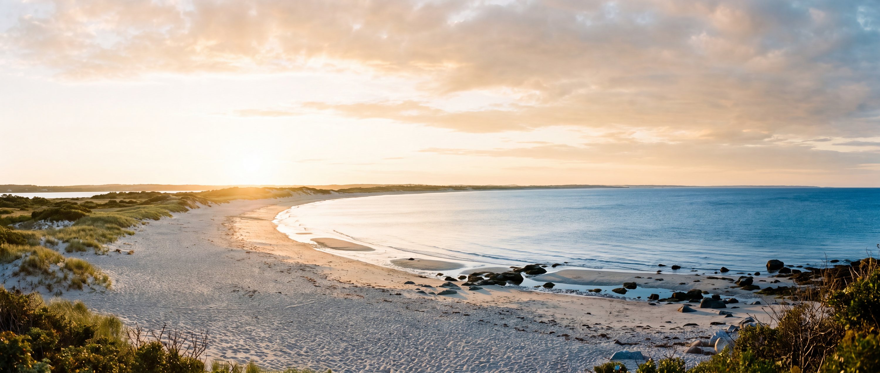 Wide view of Herring Cove Beach, Provincetown, Cape Cod.