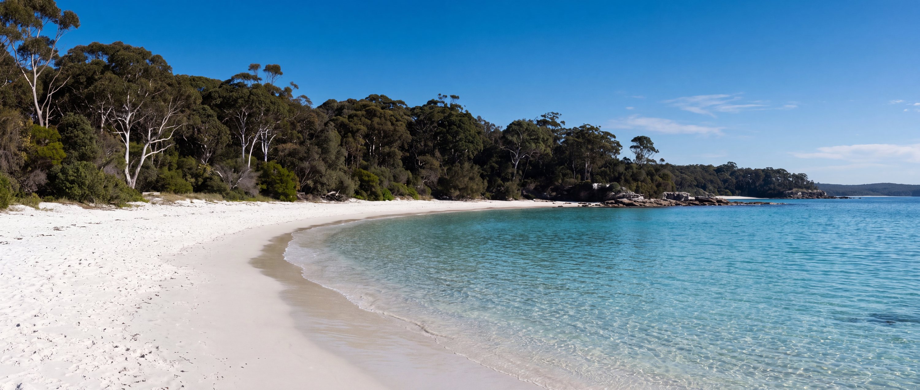 Wide view of Hyams Beach, Jervis Bay, Australia.