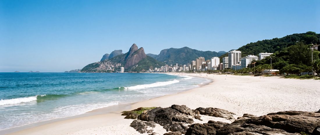 Wide view of Ipanema Beach, Rio de Janeiro.