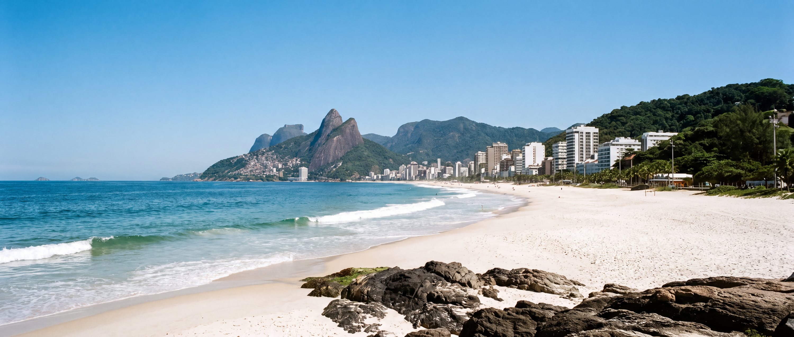 Wide view of Ipanema Beach, Rio de Janeiro.