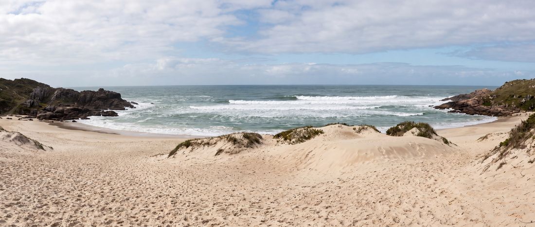 Wide view of Joaquina Beach, Florianópolis, Santa Catarina.