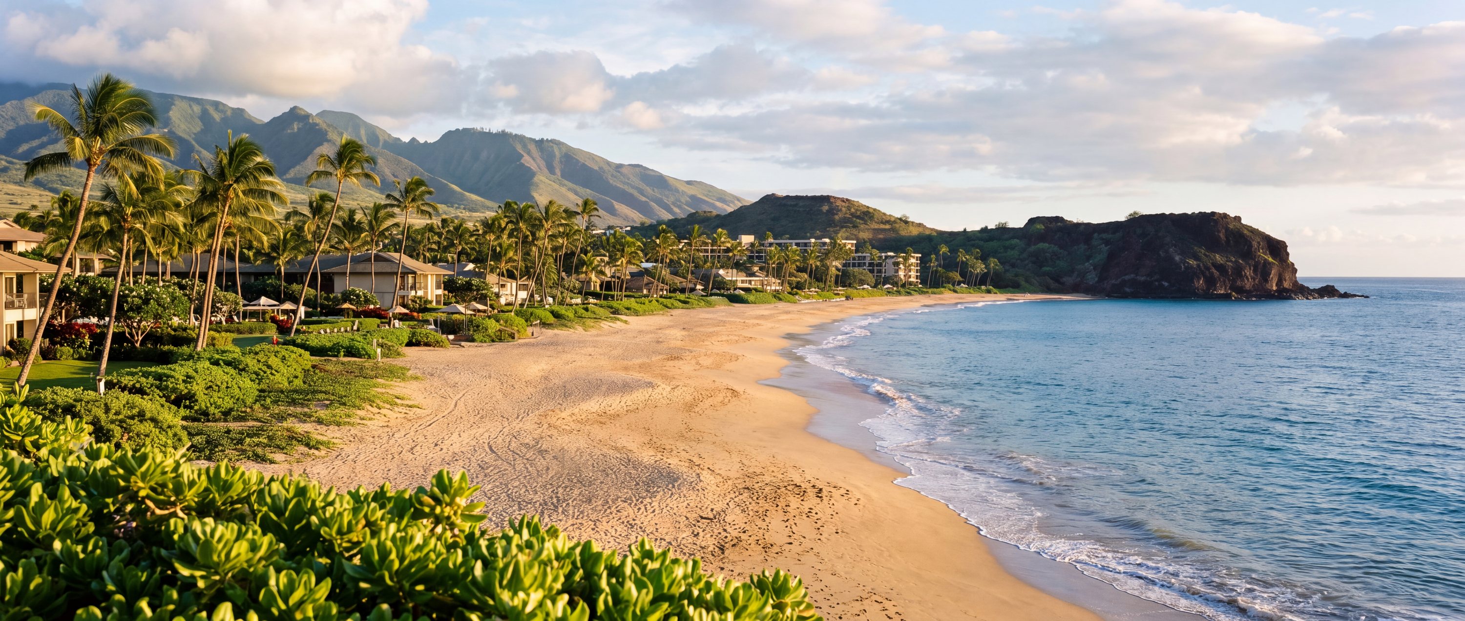 Wide view of Kaanapali Beach, Maui, Hawaii.