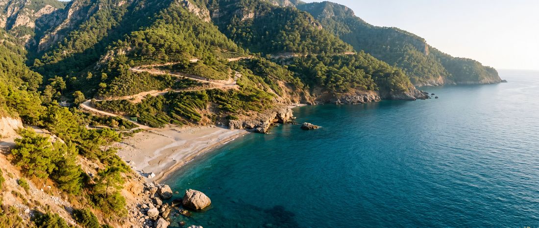 Wide view of Kabak Beach, Fethiye, Muğla.
