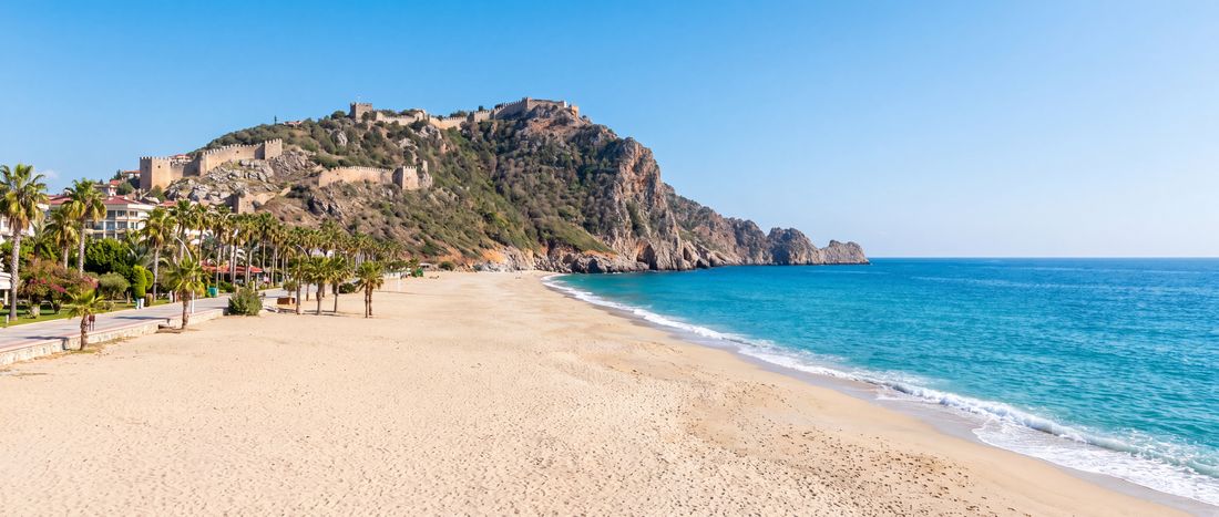 Wide view of Cleopatra Beach, Alanya, Antalya.