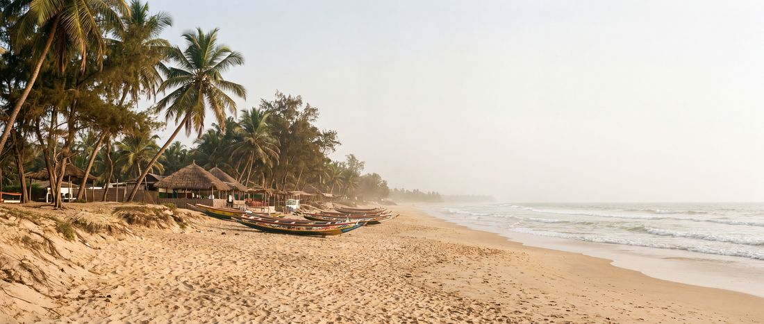 Wide view of Kololi Beach, Senegambia strip.