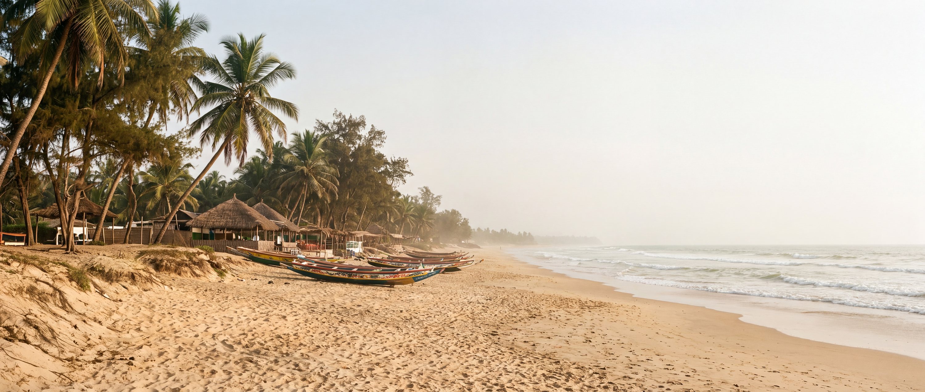 Wide view of Kololi Beach, Senegambia strip.