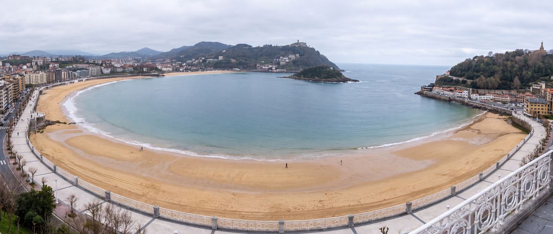 Wide view of Playa de La Concha, San Sebastian, Basque Country.