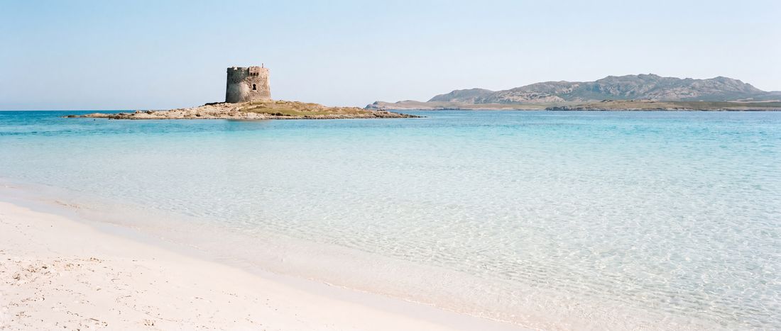 Wide view of La Pelosa, Stintino, Sardinia.
