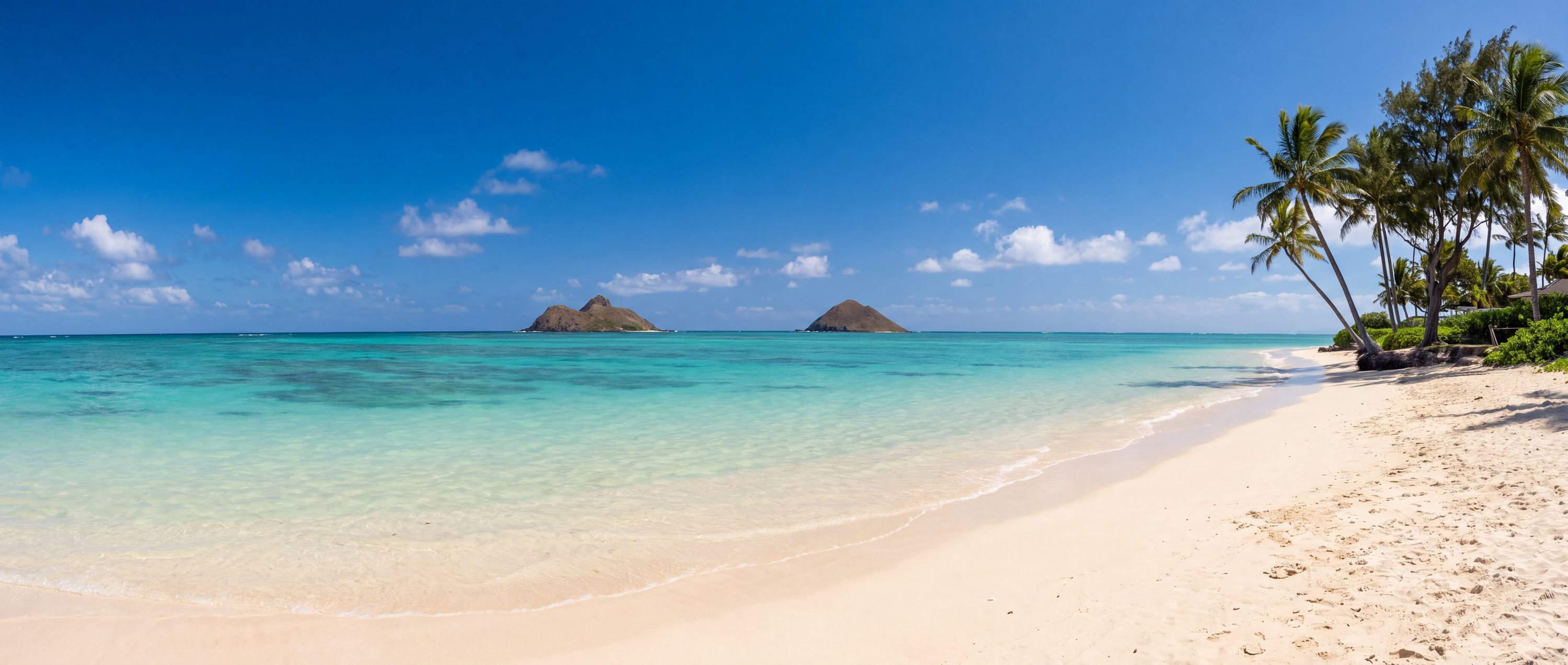 Wide view of Lanikai Beach, Oahu, Hawaii.