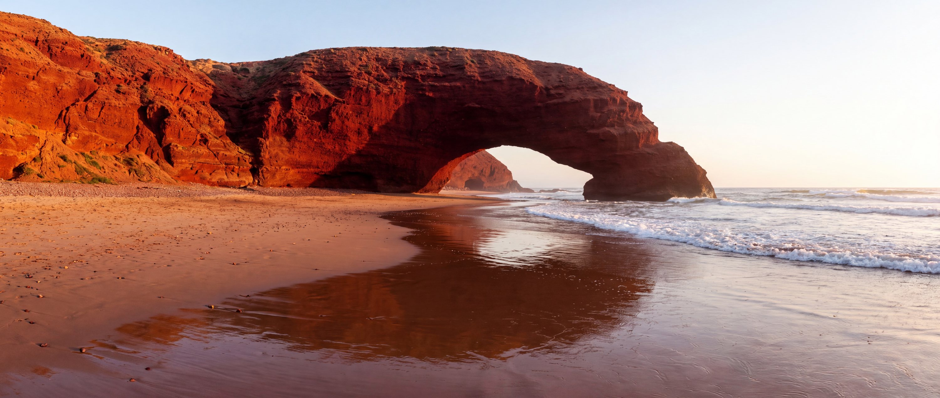 Wide view of Legzira Beach, Sidi Ifni, Morocco.