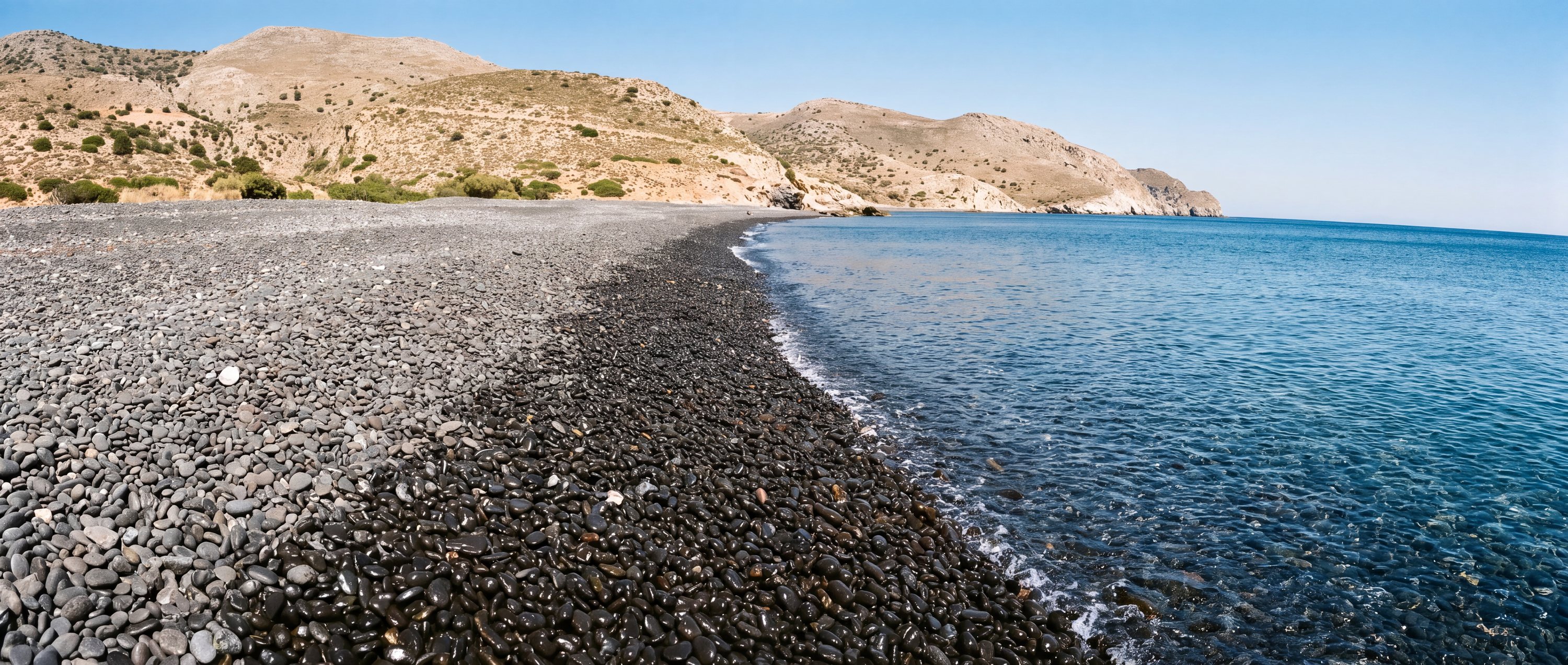 Wide view of Mavra Volia, Emborios, Chios.