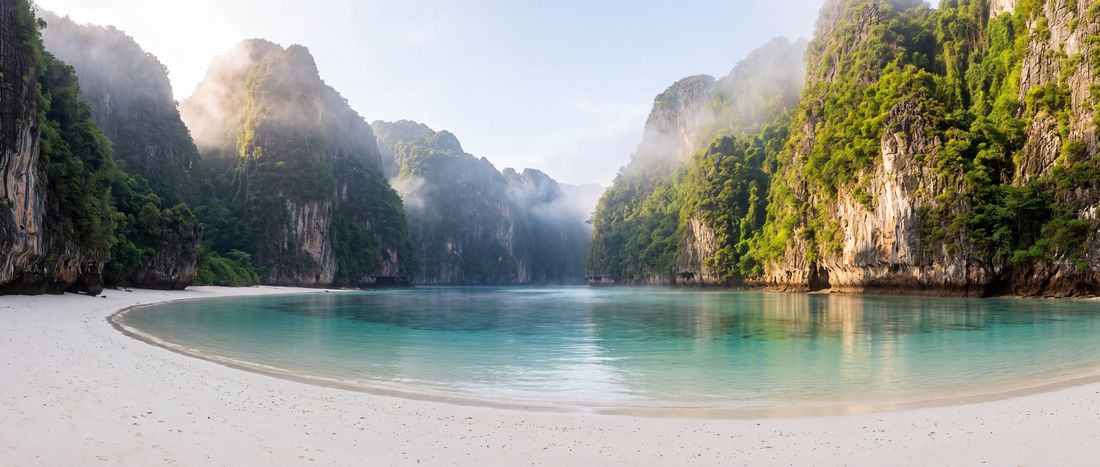 Wide view of Maya Bay, Ko Phi Phi Leh, Thailand.