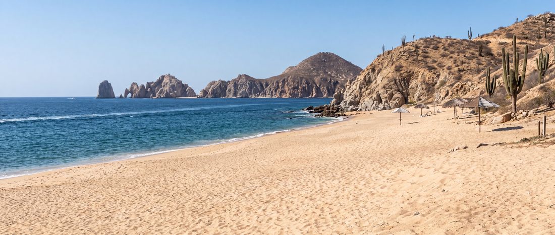 Wide view of Médano Beach, Baja California Sur.