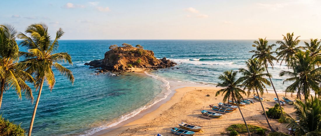 Wide view of Mirissa Beach, Southern Province.